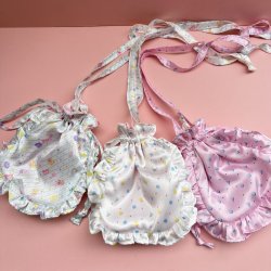 画像1: フリル巾着ポシェット